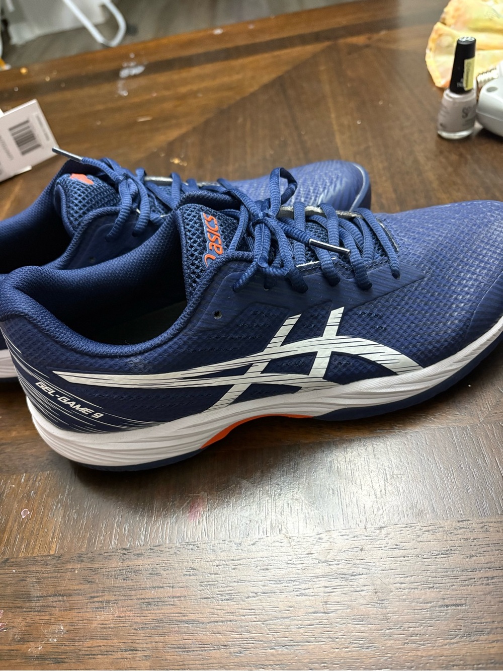 ASICS Gel-Game 9 Men's Athletic Tennis Shoes - Navy/White with Orange Accents